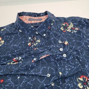 Tommy Bahama, Blue Floral Long Sleeve Button Down Shirt, Cotton/Silk, Size Large